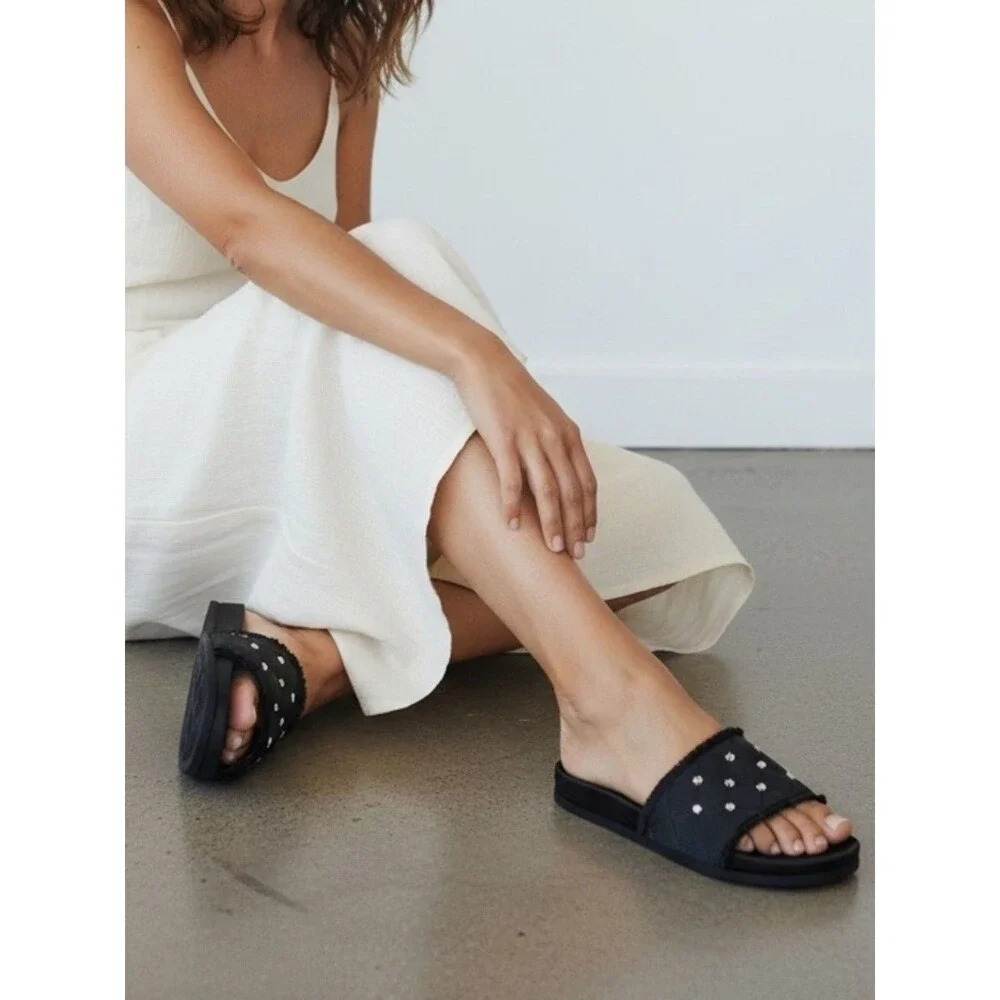 Pedro Garcia Aramis Quilted Satin Embellished Slides Sandal Sz 37